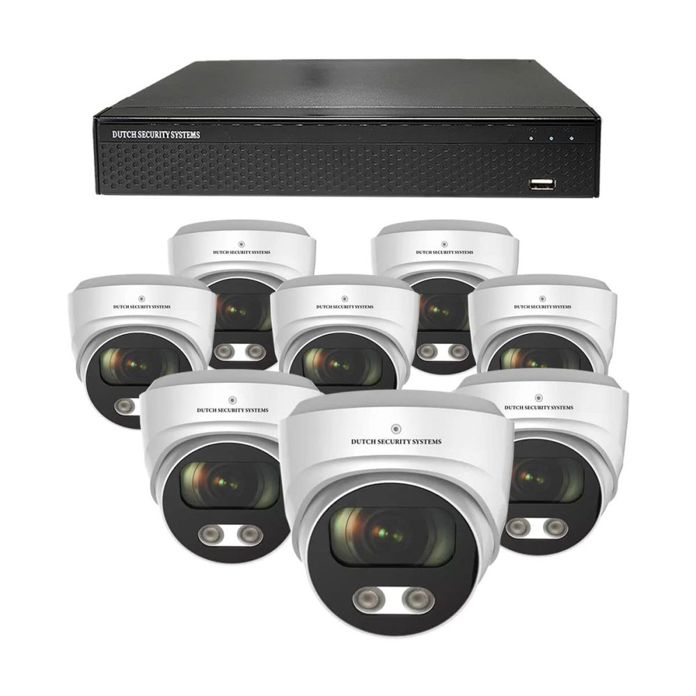 Beveiligingscamera set - 8x Audio dome camera - QHD 2K - Sony 5MP - Wit